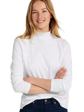 L.L. Bean Like New Supima Cotton White Long-Sleeved Mock Turtleneck Tshirt M-Reg